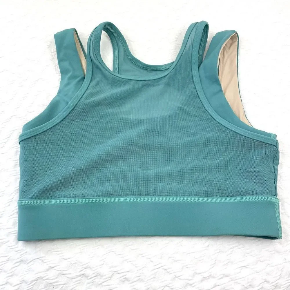 BUY 1 GET 1 FREE FT large teal and tan sports bra mesh overlay high neck